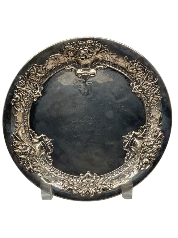 1914 STERLING SILVER PRESENTATION SALVER TRAY 210G (1 of 6)