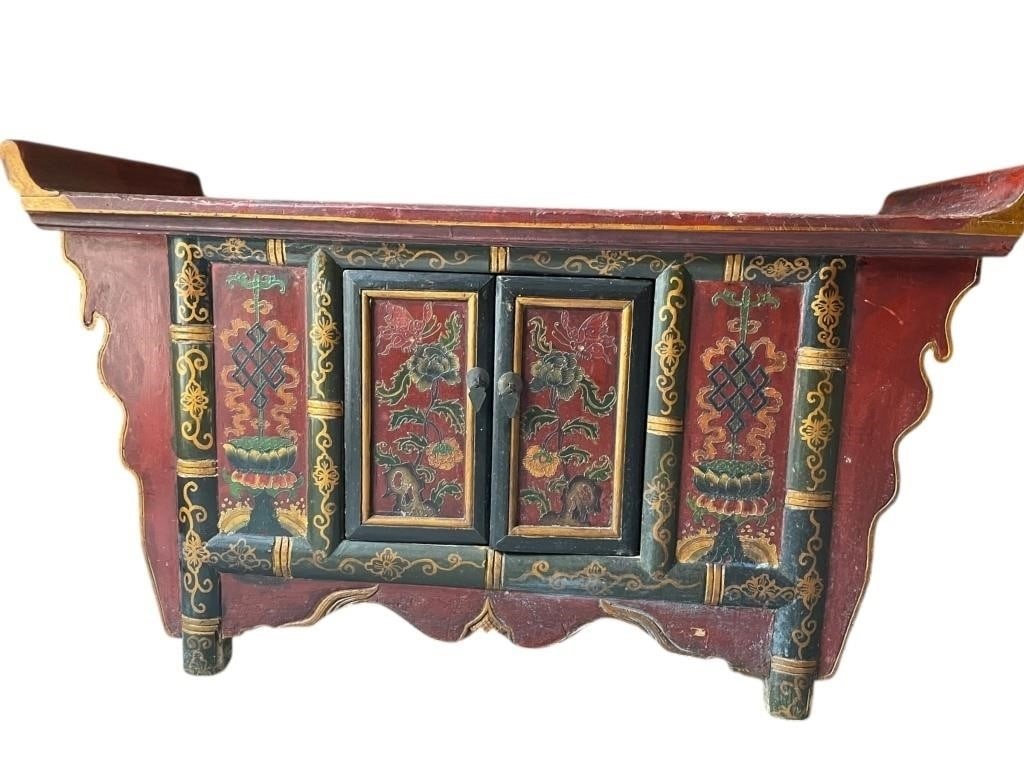 ANTIQUE ASIAN TIBET HAND PAINTED WOOD ALTAR STAND (1 of 6)