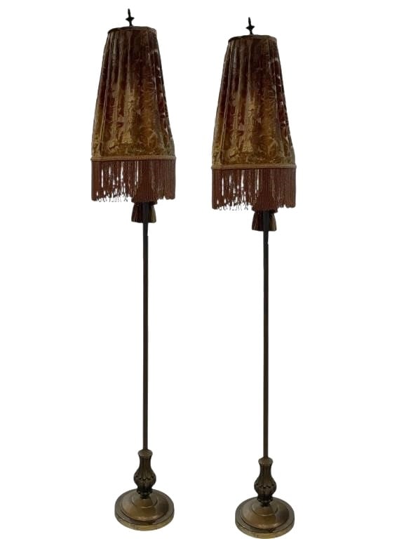 PAIR 80" BOUDOIR SALOON STYLE VELVET FRINGED LAMPS (1 of 7)