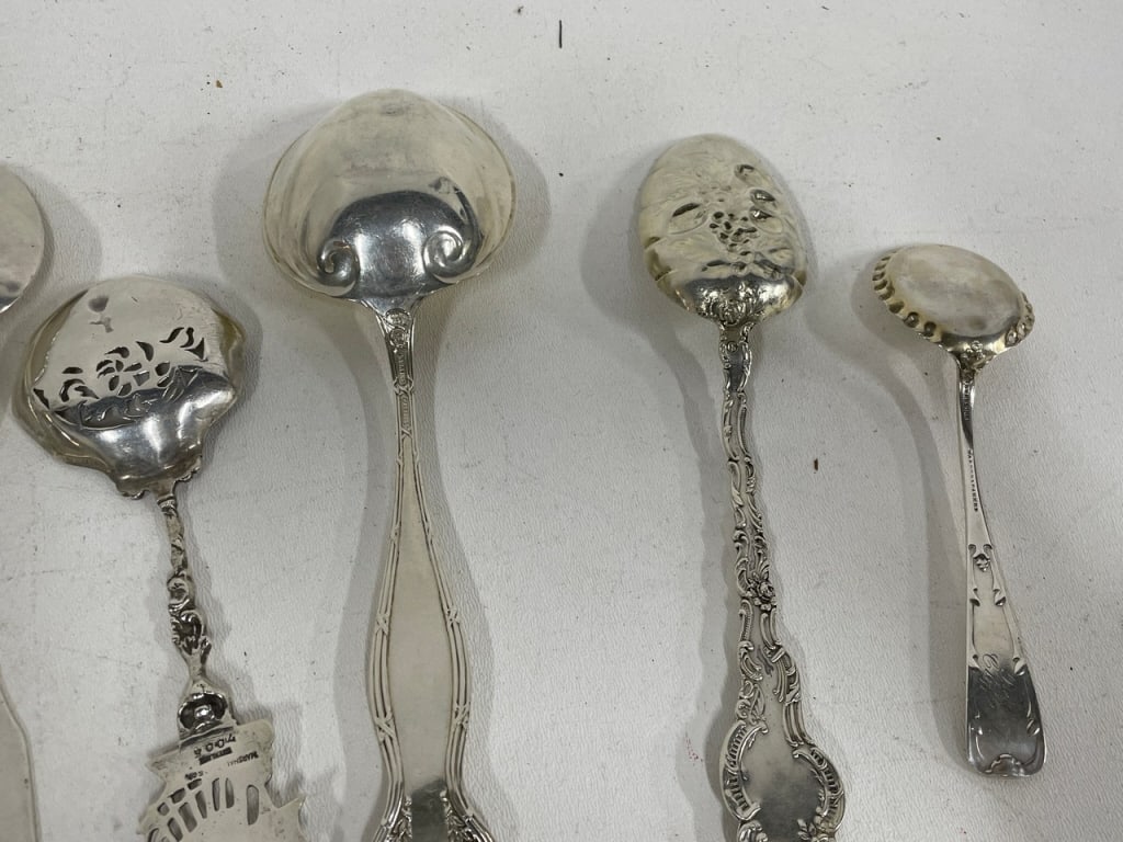 ASSORTED STERLING SILVER SERVING SPOONS 470G - 6
