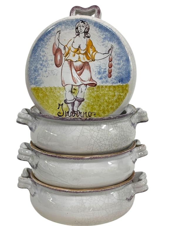 FOUR SEASONS ITALIAN MAJOLICA SOUP BOWLS: *for competitive shipping options please go to www.dejavuauctionshipping.com -FOUR SEASONS ITALIAN MAJOLICA SOUP BOWLS – SET OF FOUR -Charming set of four Italian majolica soup bowls, each hand-deco