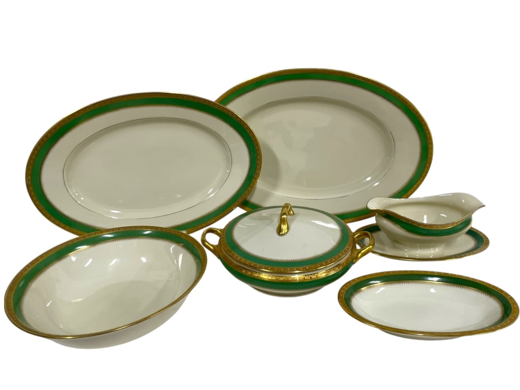 6 PC BLACK KNIGHT BAVARIA SERVING DISH SET: BLACK KNIGHT DELAWARE BY HOHENBERG BAVARIA SIX PIECE SERVING GROUP -Elegant six-piece serving assortment in the Delaware pattern by Black Knight, Hohenberg Bavaria, featuring ivory porcelain with rich