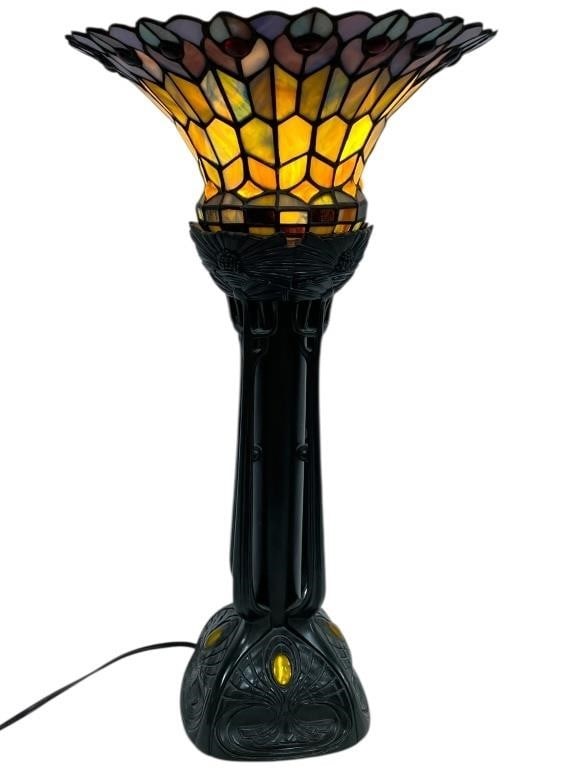TIFFANY STYLE ART NOUVEAU STAINED GLASS LAMP 24" (1 of 8)