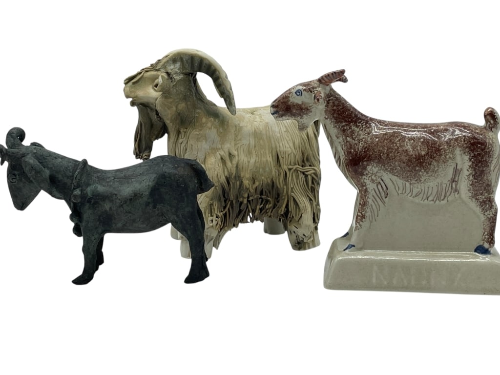 SET OF 3 ART POTTERY / METAL GOAT FIGURINES (1 of 11)