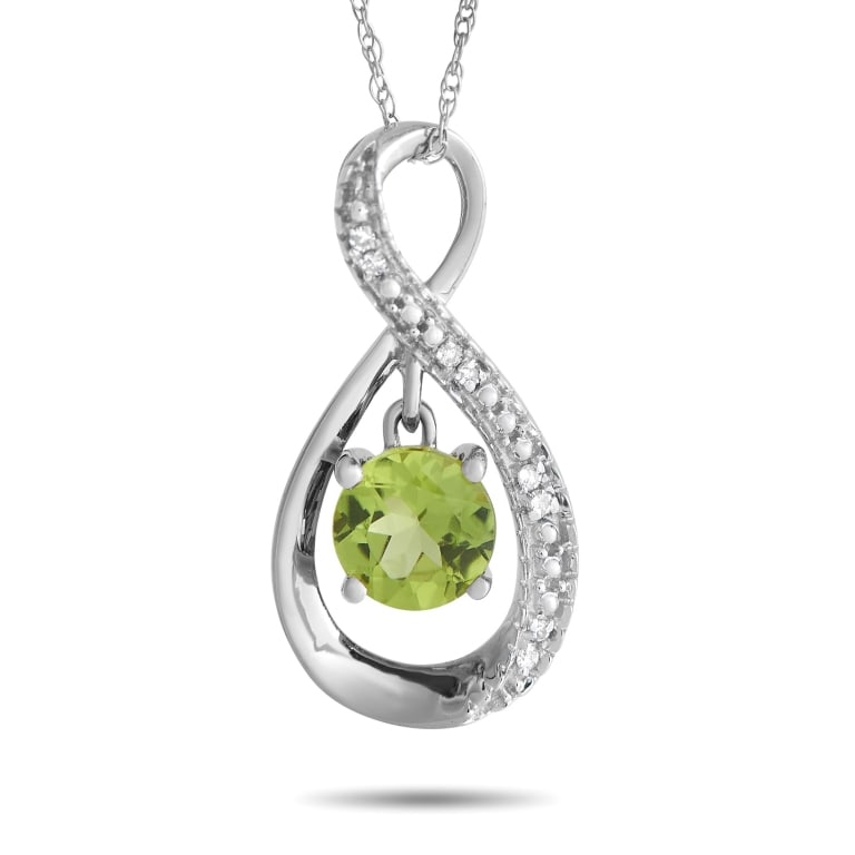 14K WG 0.03CT DIAMOND PERIDOT PENDANT NECKLACE: *Note SPECIAL SHIPPING on Luxury Jewelry BELOW* Freshen up your daily look with a radiant pop of color through this necklace. This white-gold beauty features an 18 double cable chain holding a stylize