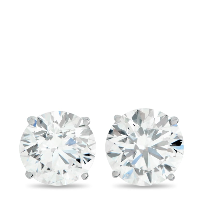 14K WG 5.10CT LAB-GROWN DIAMOND STUD EARRINGS: *Note SPECIAL SHIPPING on Luxury Jewelry BELOW* Classic shape, modern scale. These Exclusive studs feature over five carats of near colorless, VVS-VS round brilliant lab-grown diamonds. The simple fou