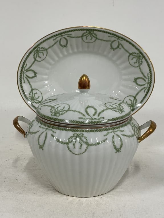 ROYAL LIMOGES CHEVERNY SERVING DISH W PLATTER: *for alternative shipping options please go to www.dejavuauctionshipping.com -ROYAL LIMOGES CHEVERNY COVERED SERVING DISH WITH UNDERPLATE PLATTER -Elegant Royal Limoges Cheverny pattern covered servin