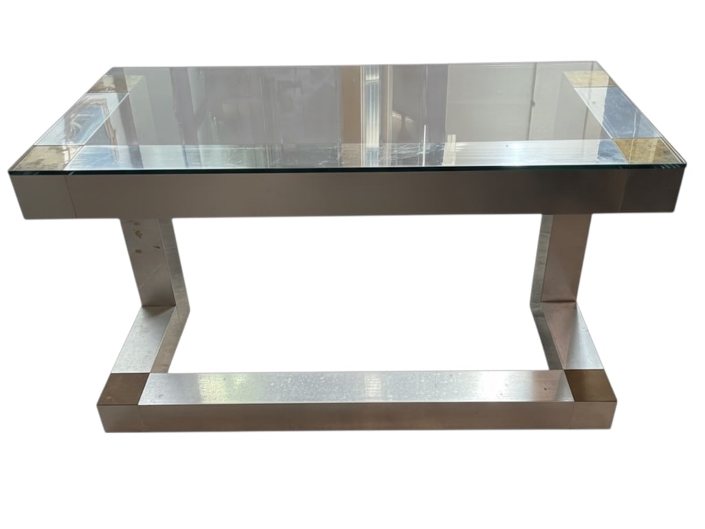 PAUL EVANS STYLE BRUTALIST CHROME AND BRASS DESK (1 of 9)