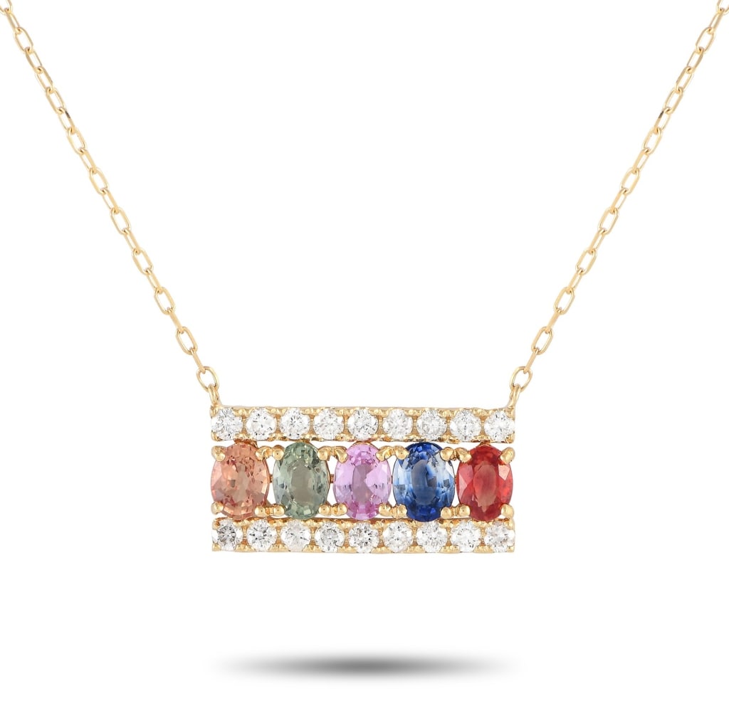 18K YG 0.32CT DIAMOND MULTICOLOR SAPPHIRE NECKLACE (1 of 4)