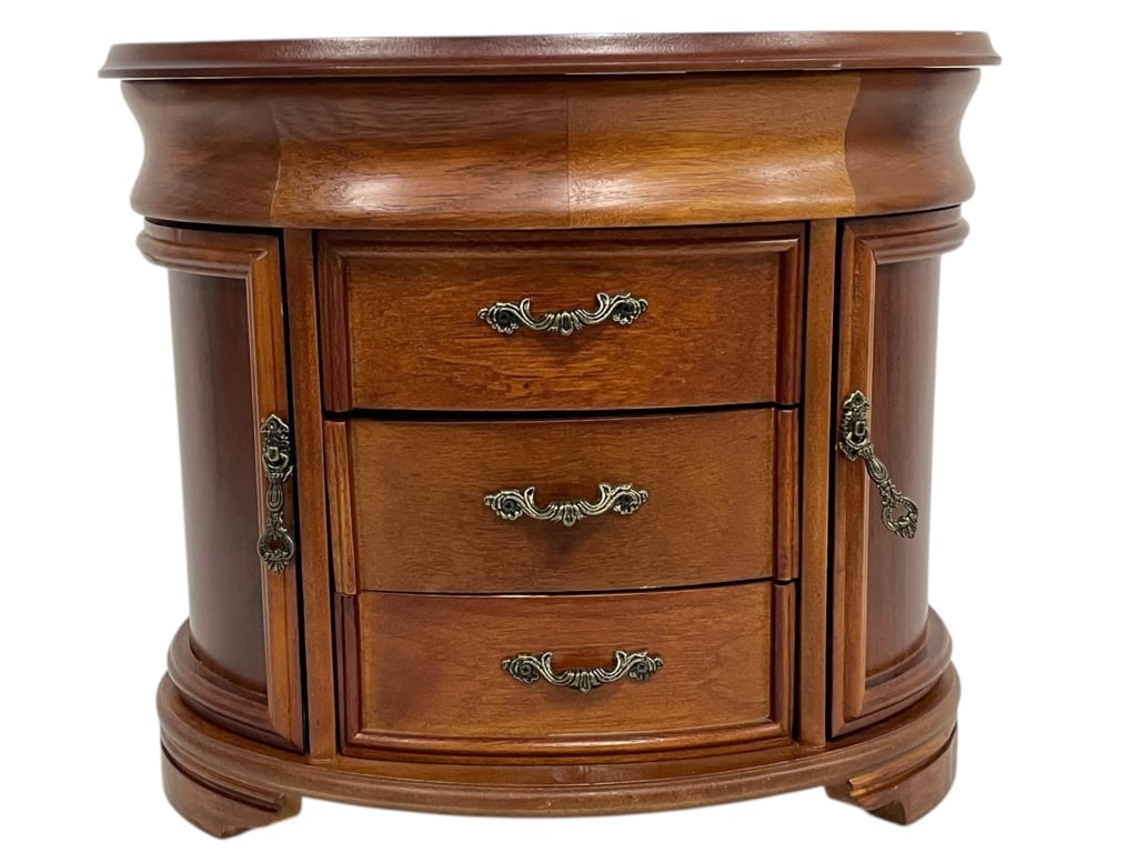 CURVED FRONT WOOD JEWELRY CHEST 14" (1 of 7)