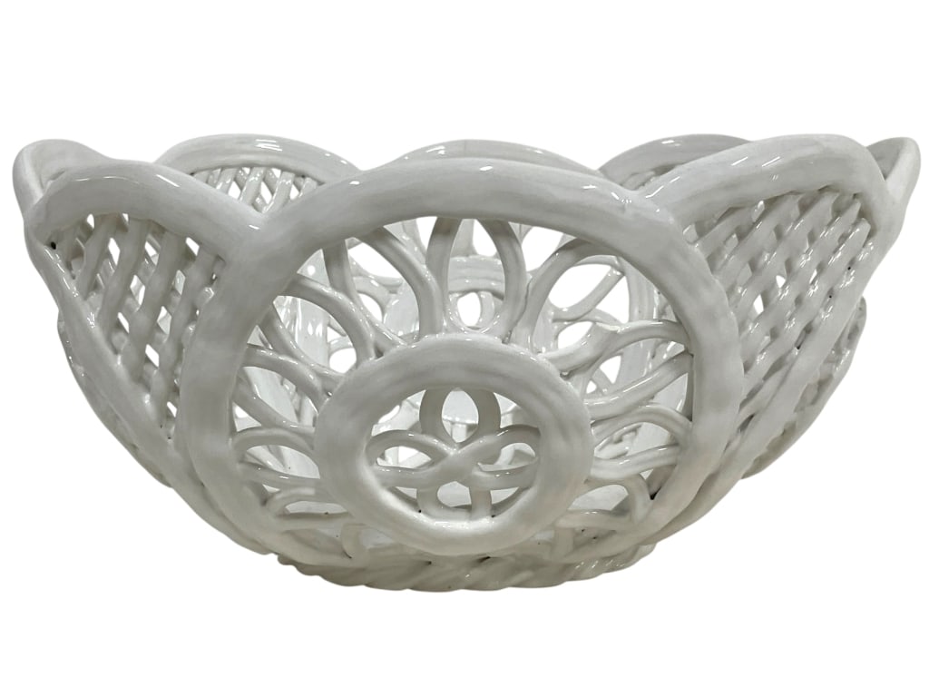 PORTUGAL WHITE GLAZED OPENWORK CERAMIC BOWL 10" (1 of 6)