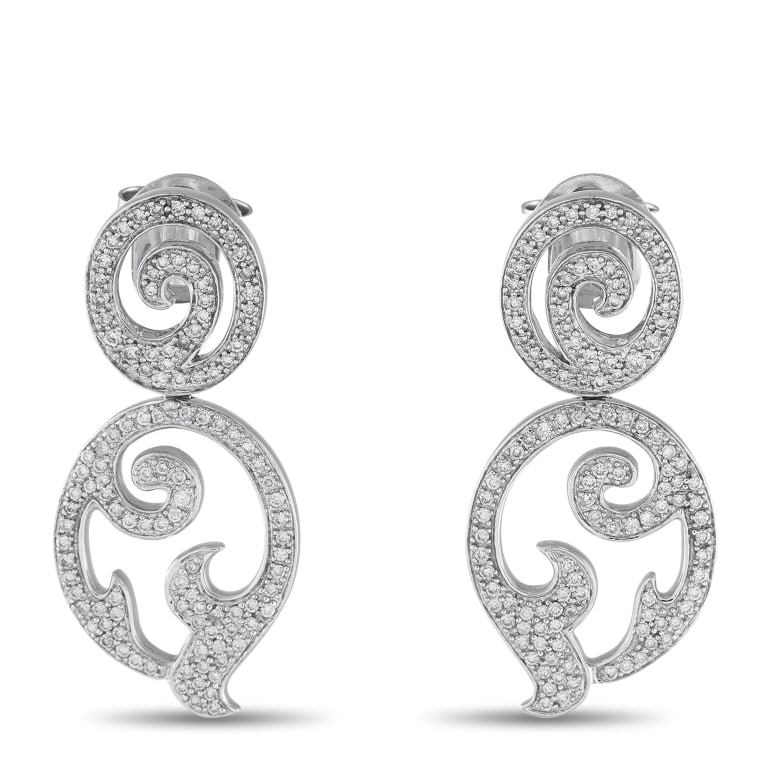 TOUS 18K WHITE GOLD 1.75CT DIAMOND EARRINGS: *Note SPECIAL SHIPPING on Luxury Jewelry BELOW* These intricate Tous earrings are designed to continually catch the light. The intricate design is crafted from 18K White Gold. Diamonds with a total