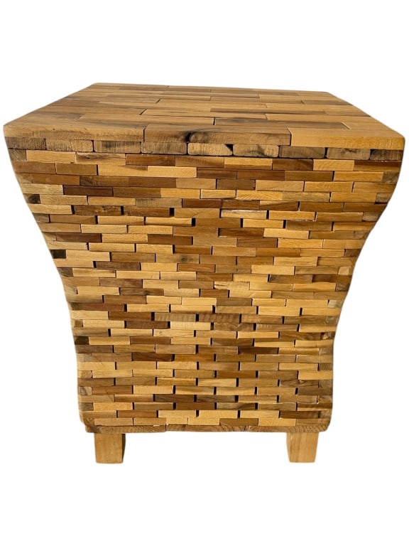 SOLID WOOD MOSAIC BLOCK ACCENT TABLE 18" (1 of 6)