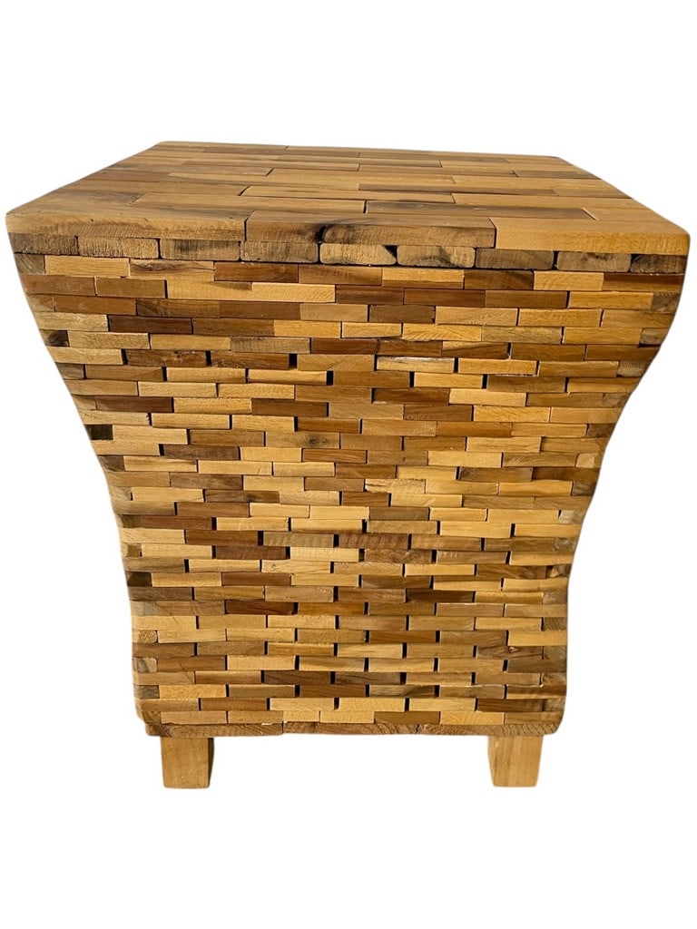 SOLID WOOD MOSAIC BLOCK ACCENT TABLE 18" - 2