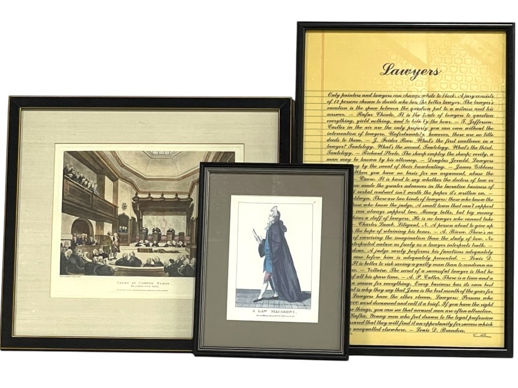GROUP OF THREE LEGAL-THEMED FRAMED PRINTS (1 of 6)