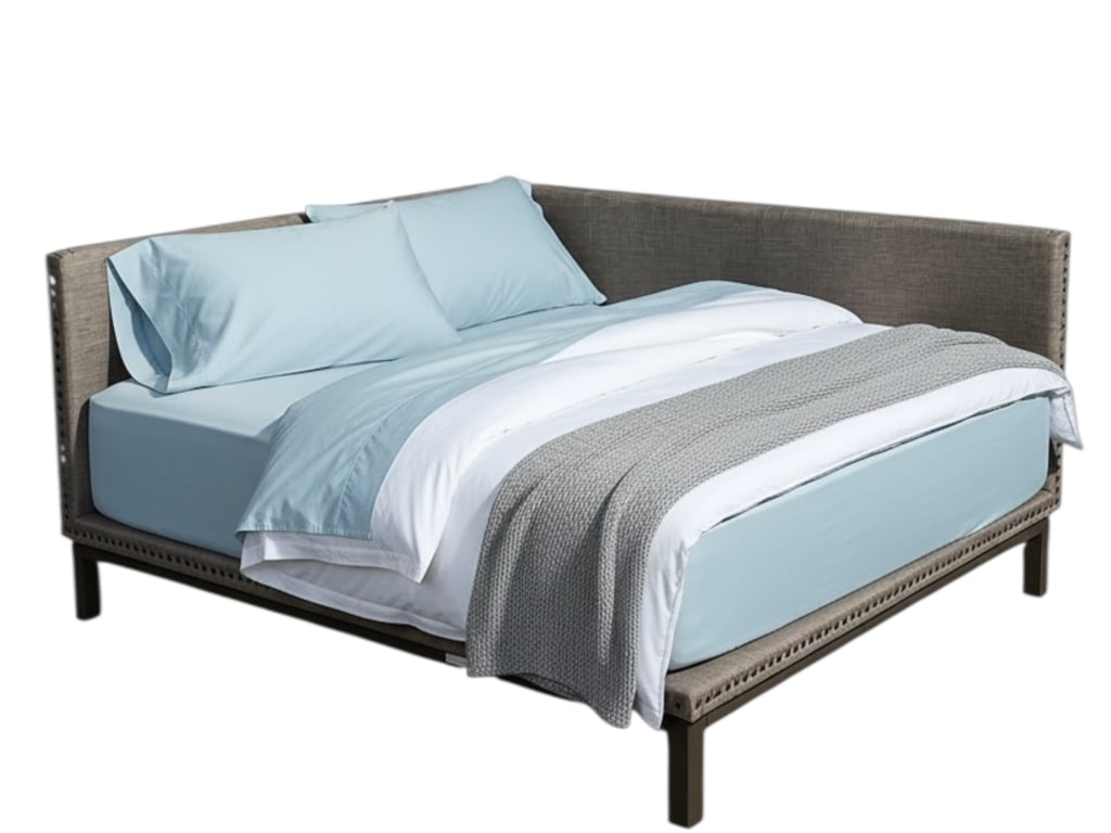 PORTAGE COLLECTION UPHOLSTERED CORNER DAYBED 79": *for alternative shipping options please go to www.dejavuauctionshipping.com -PORTAGE COLLECTION UPHOLSTERED CORNER DAYBED 79" X 43" -Portage Collection upholstered corner daybed featuring an L-shaped