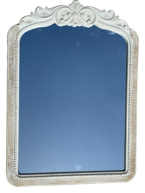 VINTAGE STYLE WHITE DISTRESSED ARCH TOP MIRROR 28" (1 of 7)
