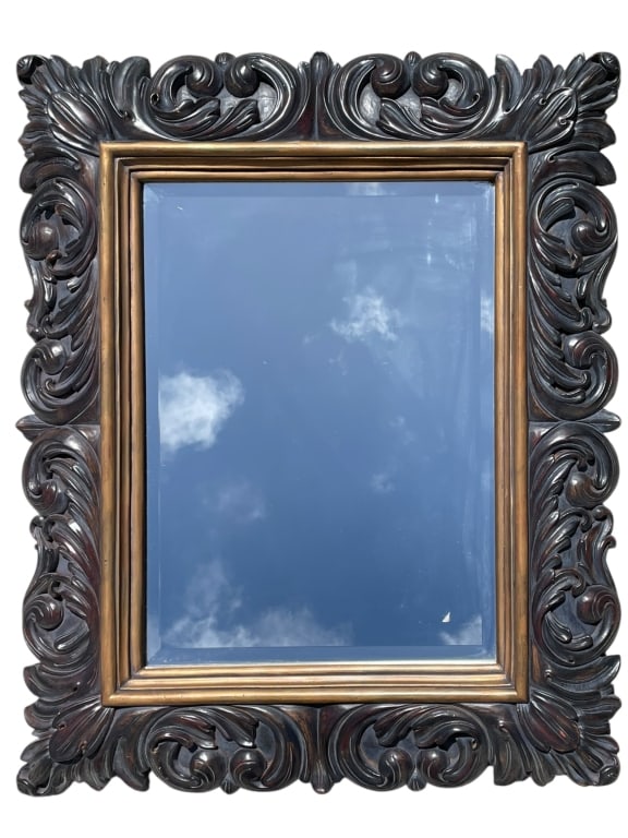CARVED WOOD SCROLL FRAME WALL MIRROR 35" (1 of 5)