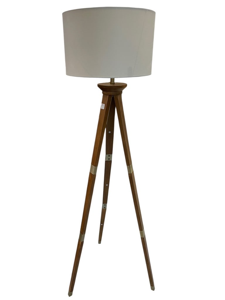WOOD TRIPOD FLOOR LAMP WITH DRUM SHADE (1 of 6)