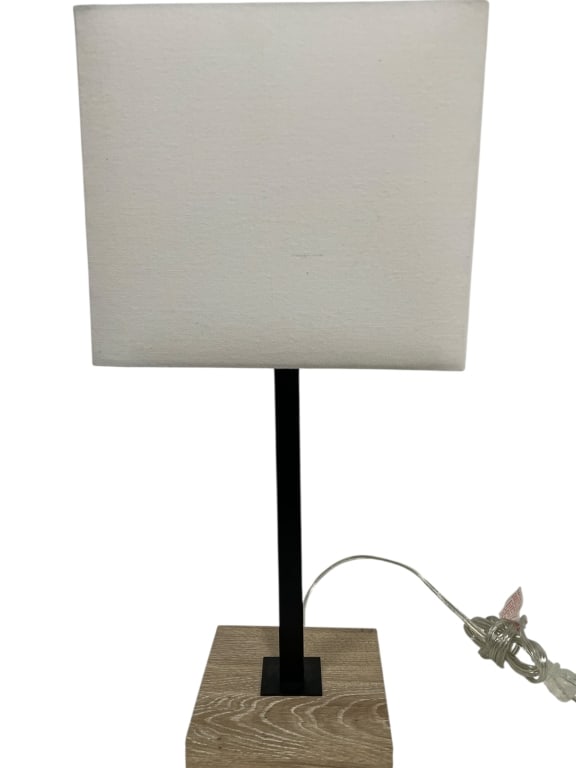 MODERN BLACK COLUMN DESK LAMP WITH WOOD BASE (1 of 3)