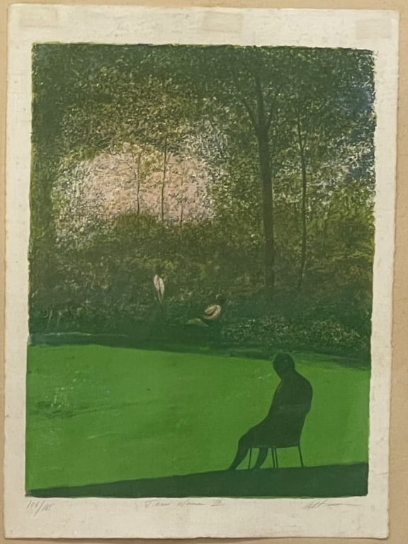 HAROLD ALTMAN THREE WOMEN II LITHO PRINT 49": *for alternative shipping options please go to www.dejavuauctionshipping.com -HAROLD ALTMAN THREE WOMEN II PENCIL SIGNED LITHOGRAPH 49" X 36" TO FRAME 29" X 22" ART -Original lithograph titled Three W