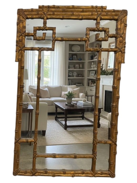 BAMBOO STYLE GILTWOOD CHINOISERIE WALL MIRROR 58" (1 of 6)