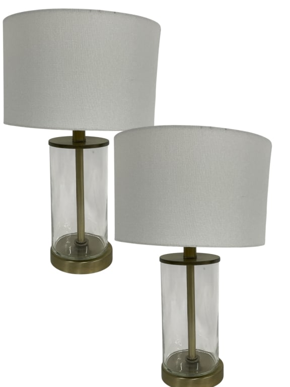 MODERN GLASS CYLINDER TABLE LAMPS WITH BRASS / USB (1 of 7)