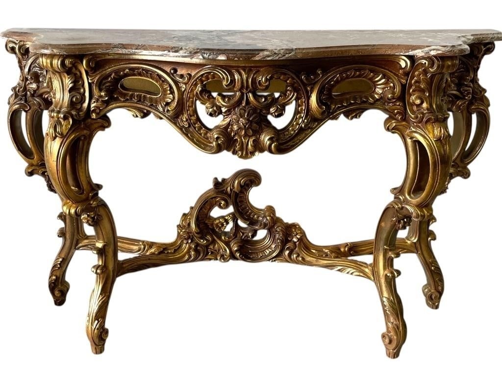 ROCOCO STYLE GILTWOOD CONSOLE TABLE W MARBLE TOP (1 of 8)