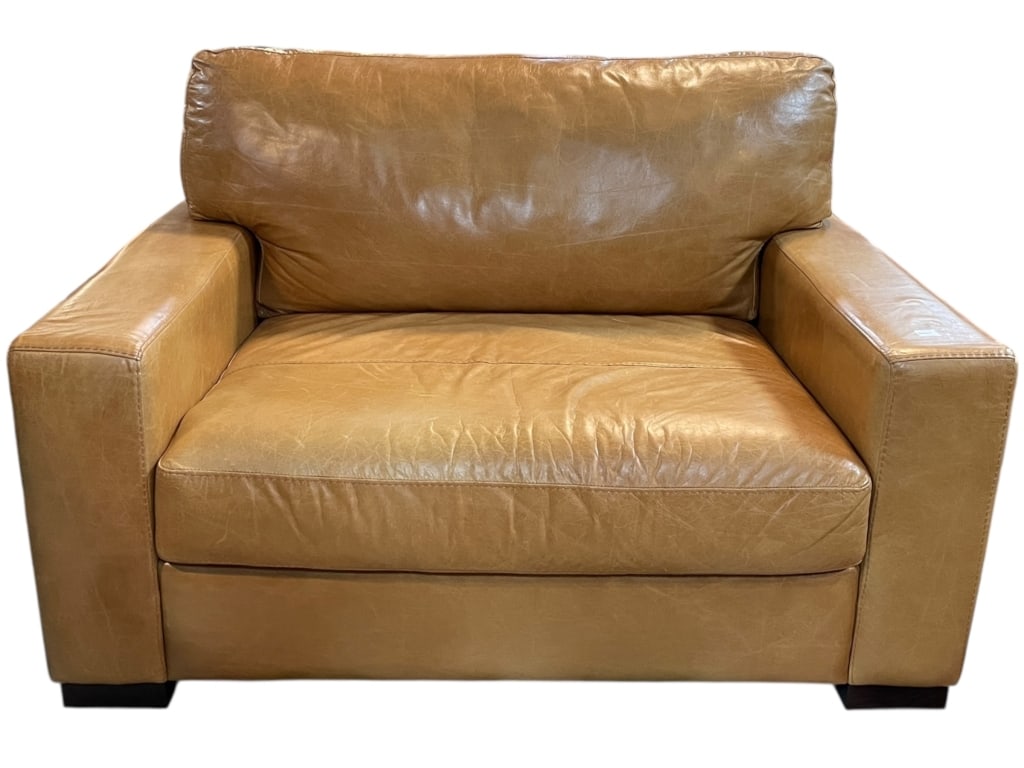MODERN TAN LEATHER OVERSIZED CLUB CHAIR 50" (1 of 7)