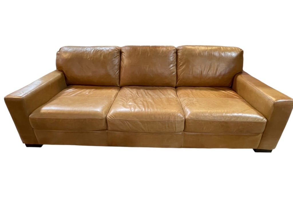 MODERN TAN LEATHER SOFA 93" (1 of 5)