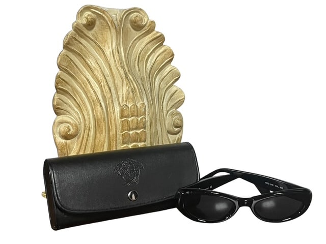 VERSACE VINTAGE OVAL SUNGLASSES BLACK ON BLACK GUC (1 of 10)