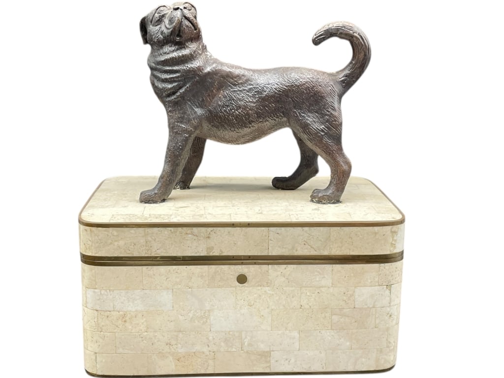MAITLAND-SMITH STYLE TESSELLATED BOX w PUG LID 9" (1 of 6)