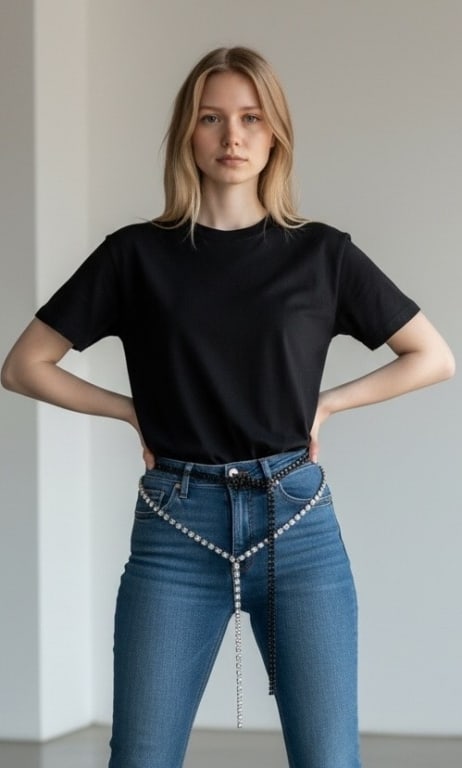 VINTAGE BLACK RHINESTONE BELT & BELLY DANCE CHAINS (1 of 11)