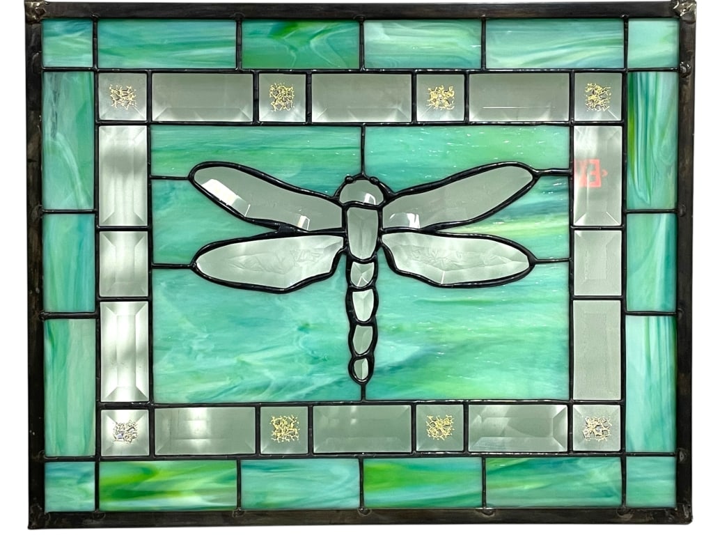 STAINED GLASS DRAGONFLY PANEL 19" (1 of 5)
