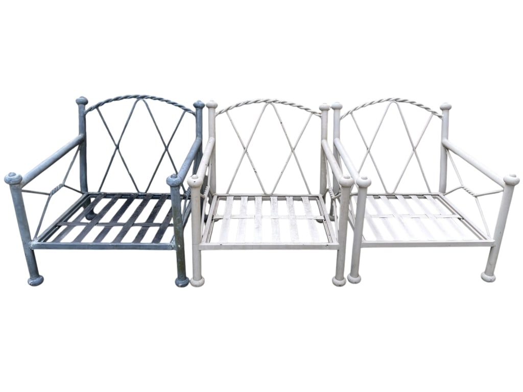 3 VINTAGE REGENCY WROUGHT IRON LOUNGE CHAIRS (1 of 6)