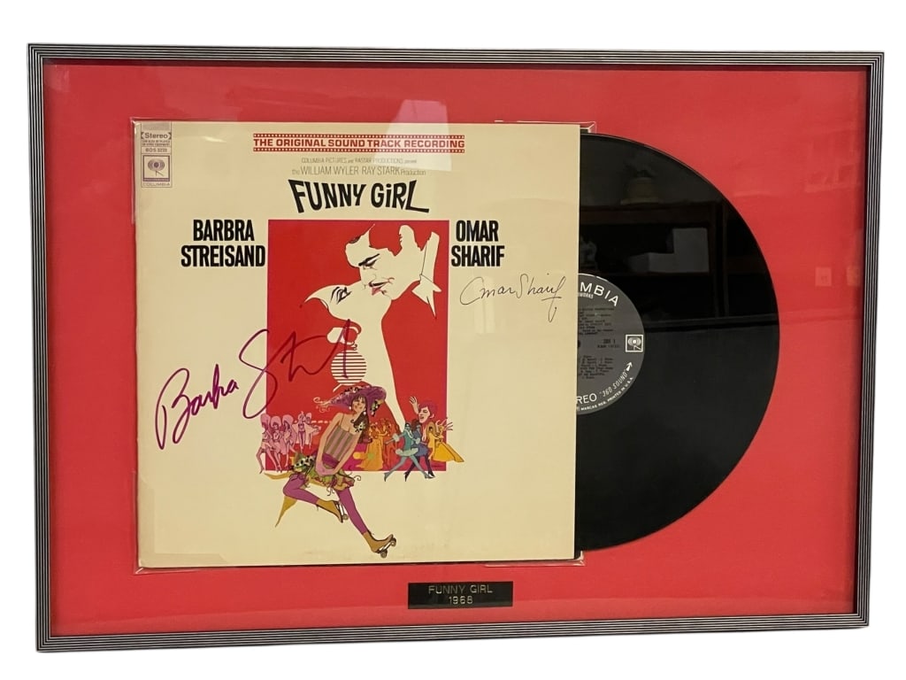 SIGNED “FUNNY GIRL?? 1968 SOUNDTRACK LP DISPLAY 24": -DUAL-SIGNED “FUNNY GIRL” 1968 SOUNDTRACK LP FRAMED DISPLAY OMAR SHARIF & BARBARA STREISAND 17" X 24" APPROX -Framed 1968 Columbia Records “Funny Girl” original soundtrack LP display s