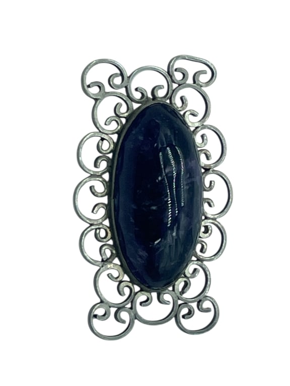 VINTAGE MEXICO STERLING SILVER BLUE STONE BROOCH (1 of 7)