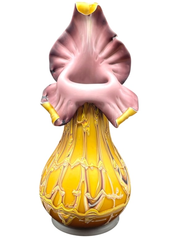 RUSSIAN JACK-IN-THE-PULPIT ART GLASS VASE 17" (1 of 8)