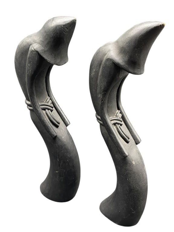 PAIR AFRICAN ART MAKONDE EBONY WOOD SHETANIS 12" (1 of 4)