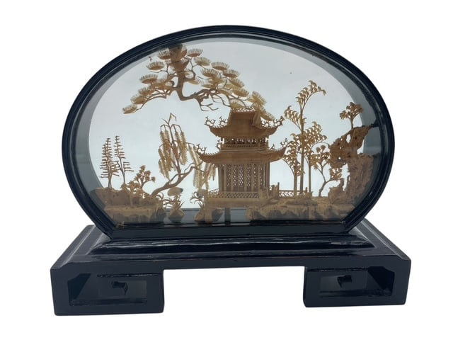 CHINESE CORK DIORAMA LANDSCAPE IN GLASS DISPLAY (1 of 10)