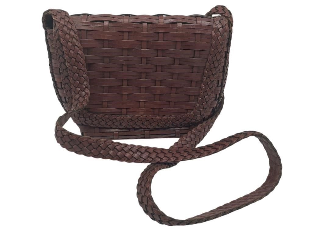 MAHOGANY BROWN LJS COLLECTION WOVEN LEATHER PURSE (1 of 11)