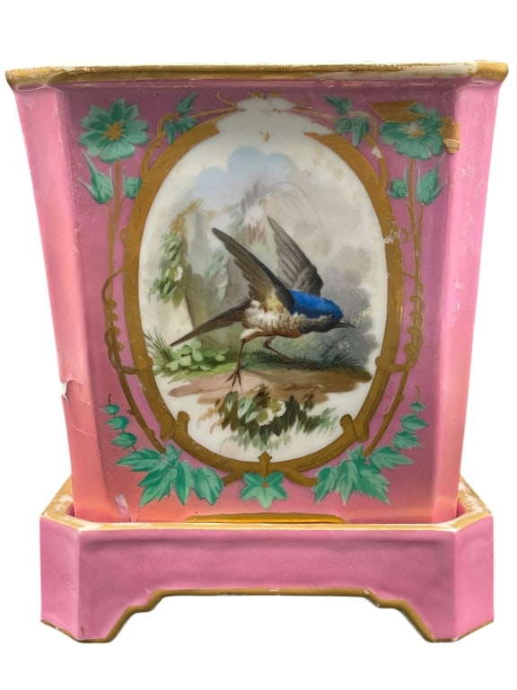 ANTIQUE PINK OPALINE PORCELAIN CACHEPOT (1 of 4)