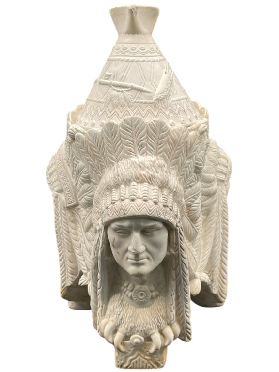 NATIVE AMERICAN CHIEF 3 HEAD STONE COMPOTE 11" (1 of 5)