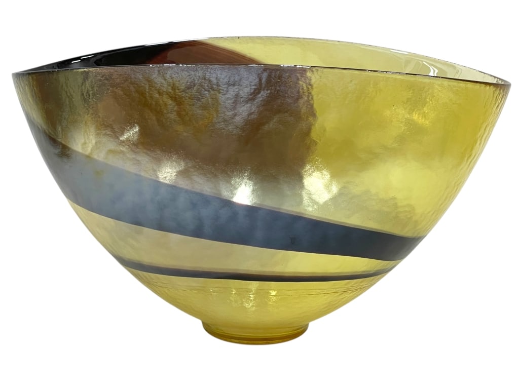 LARGE AMBER AND SMOKE SWIRL ART GLASS BOWL 16" (1 of 5)