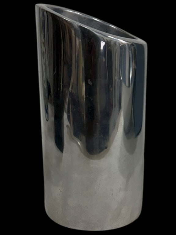 NAMBE MODERNIST POLISHED METAL ANGLED VASE 8" (1 of 4)
