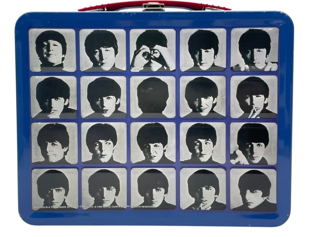 THE BEATLES B/W PORTRAIT GRID 1999 METAL LUNCH BOX: *for alternative shipping options please go to www.dejavuauctionshipping.com -THE BEATLES BLACK & WHITE PORTRAIT GRID 1999 APPLE CORPS METAL LUNCH BOX -Officially licensed The Beatles collectible meta