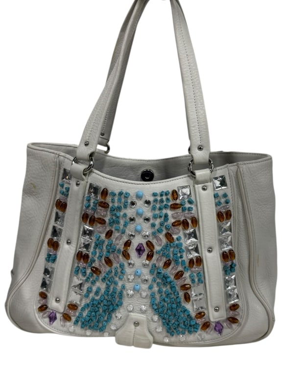 WHITE LEATHER EMBELLISHED SHOULDER HANDBAG (1 of 5)