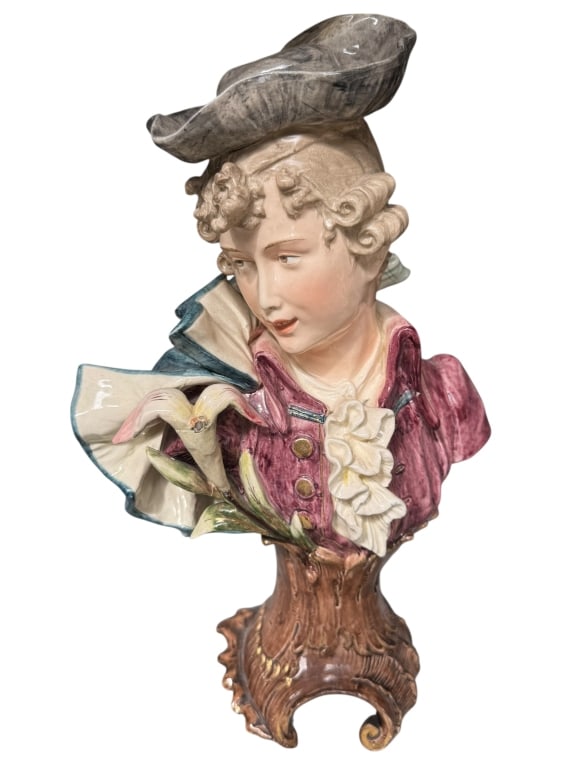 HAND-PAINTED PORCELAIN FIGURAL BUST WITH FLORAL (1 of 5)