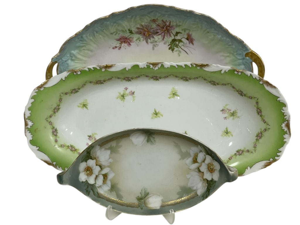 3 ANTIQUE HANDPAINTED FLORAL FRENCH PLATTERS 14" (1 of 11)