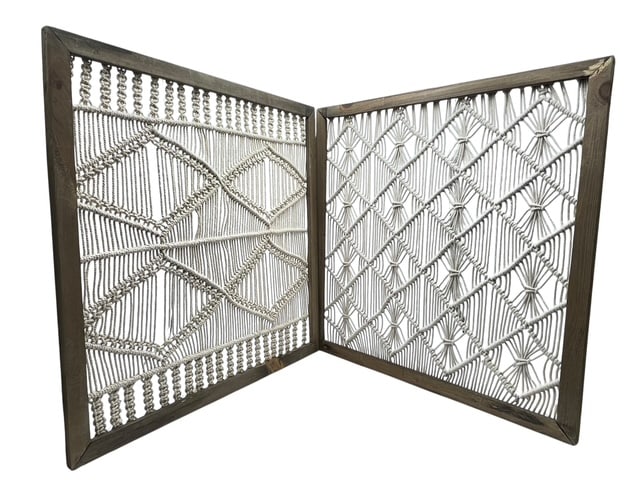 VINTAGE PAIR OF BOHO MACRAMÉ WALL PANELS IN FRAMES (1 of 13)